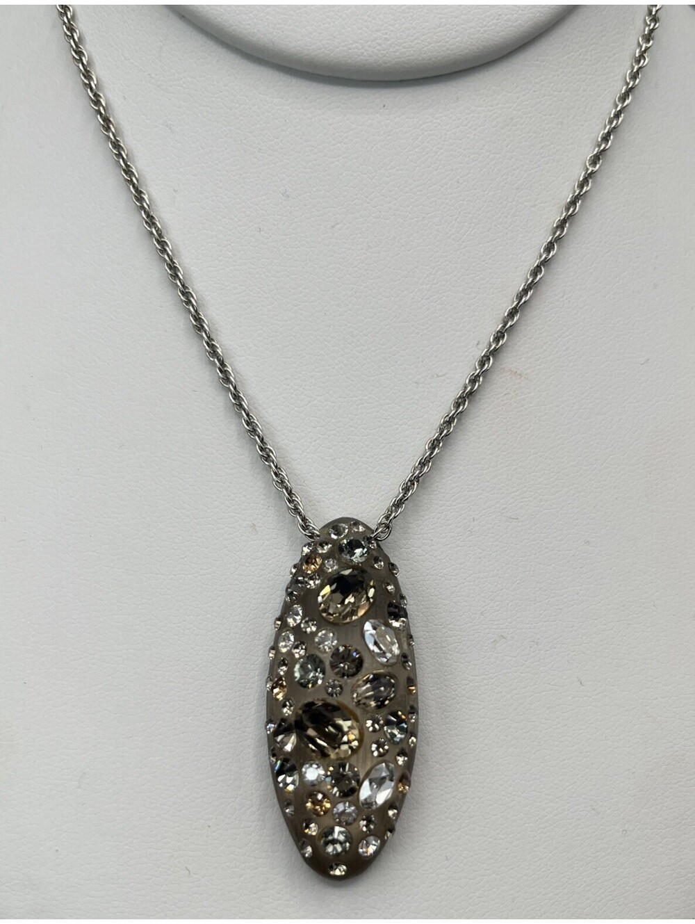 Alexis Bittar Hand Carved Lucite Crystal Pendant Necklace Signed Statement